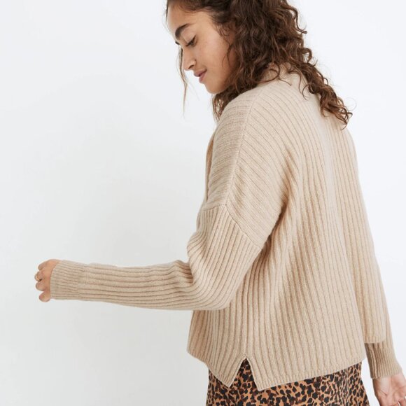Madewell Recycled Cashmere Ribbed Mockneck Sweater Tan XXS Oversized Cozy - Picture 4 of 16